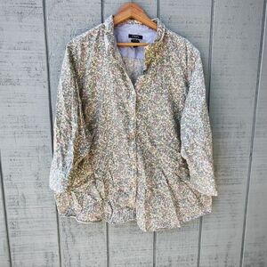 RL Chaps No Iron Floral Button Down Blouse sz 3X Pink Yellow Cottagecore Grandma